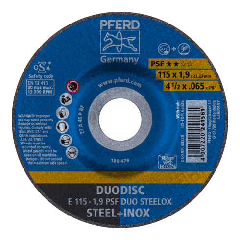 PFERD ruwe slijpschijf E 115-1.9 PSF DUO STEELOX