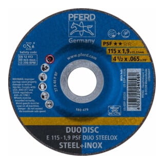 PFERD DUODISC doorslijpschijf E 125x1, cr. Uni. lijn PSF DUO STEELOX f. staal/VA