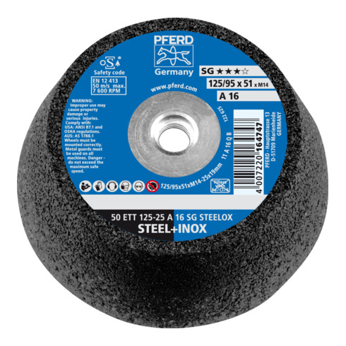 PFERD Schleiftopf ETT 125x25 mm M14 Leistungslinie SG STEELOX für Stahl/Edelstahl