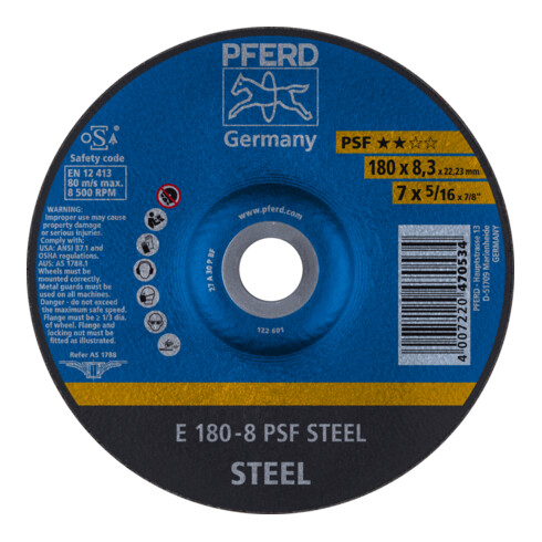 PFERD Schruppscheibe E 180x8,3x22,23 mm Universallinie PSF STEEL für Stahl
