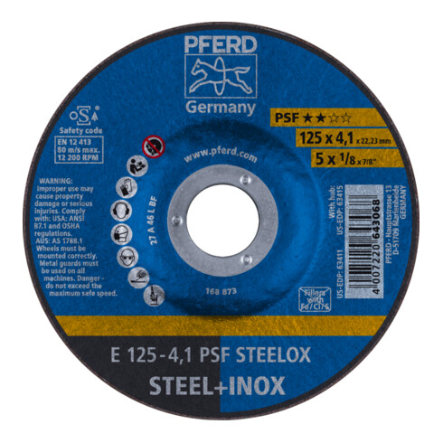 PFERD Schruppscheibe E 125x4,1x22,23 mm Universallinie PSF STEELOX für Stahl/Edelstahl