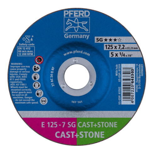PFERD Schruppscheibe E 125x7,2x22,23 mm Leistungslinie SG CAST+STONE für Guss/Stein