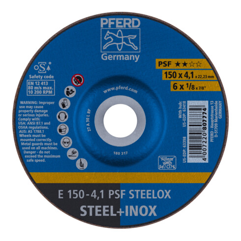 PFERD Schruppscheibe E 150x4,1x22,23 mm Universallinie PSF STEELOX für Stahl/Edelstahl