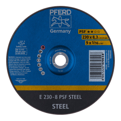 PFERD Schruppscheibe E 230x8,3x22,23 mm Universallinie PSF STEEL für Stahl
