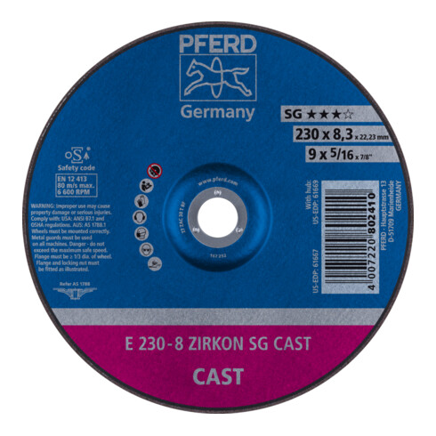 PFERD Schruppscheibe E 230x8,3x22,23 mm ZIRKON Speziallinie SGP CAST für Guss