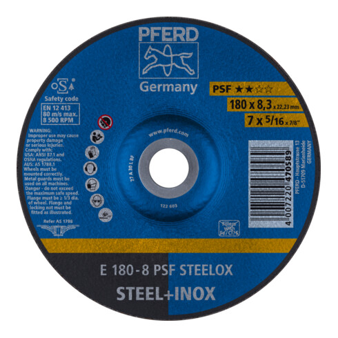 PFERD Schruppscheibe E 180x8,3x22,23 mm Universallinie PSF STEELOX für Stahl/Edelstahl