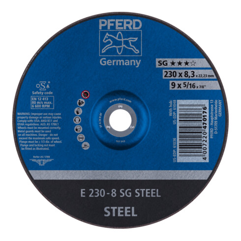 PFERD Schruppscheibe E 230x8,3x22,23 mm Leistungslinie SG STEEL für Stahl