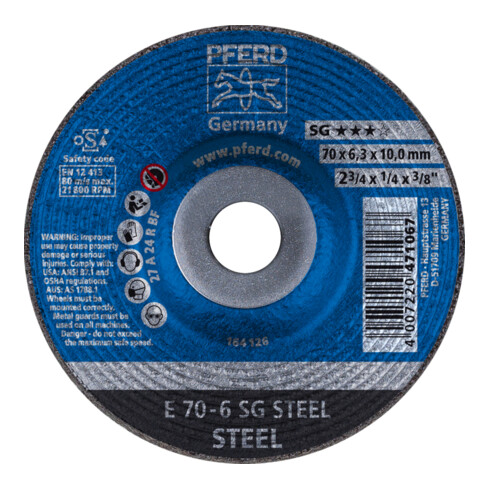 PFERD Schruppscheibe E 70x6,3x10mm Leistungslinie SG STEEL für Stahl