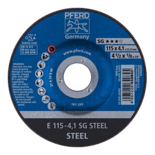 PFERD Schruppschleifscheibe SG-STEEL, Scheiben-⌀xScheibenbreite: 115X4 mm
