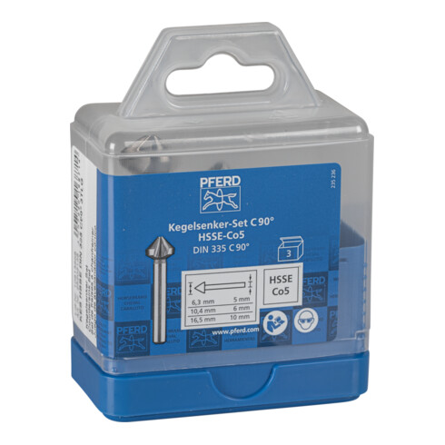 PFERD Set di svasatori conici HSSE DIN 335 C90°, diametro esterno 3mm