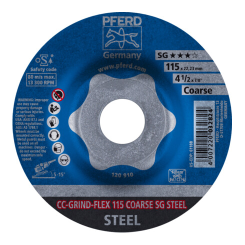 PFERD TOOLS CC-GRIND FLEX Schleifscheibe 115x22,23 mm COARSE Leistungslinie SG STEEL für Stahl