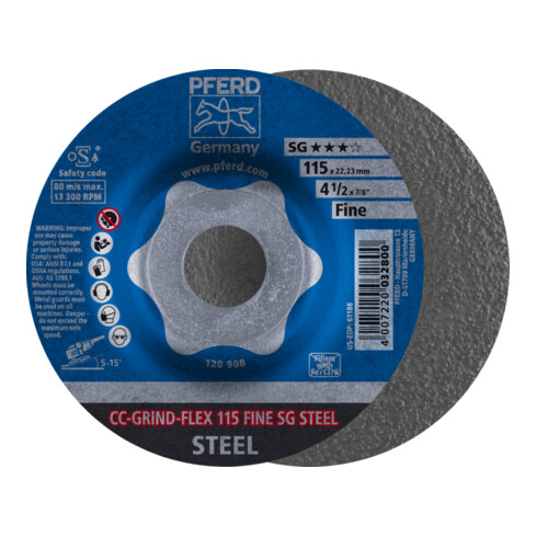 PFERD TOOLS CC-GRIND FLEX Schleifscheibe 115x22,23 mm FINE Leistungslinie SG STEEL für Stahl