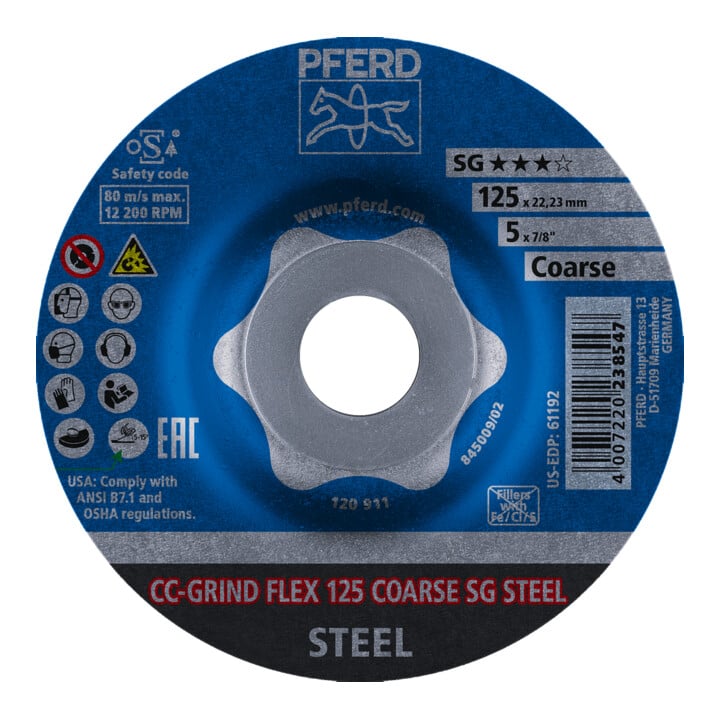 PFERD TOOLS CC-GRIND FLEX Schleifscheibe 125x22,23 mm COARSE Leistungslinie SG STEEL für Stahl