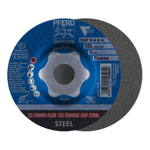PFERD TOOLS CC-GRIND FLEX Schleifscheibe 125x22,23 mm COARSE Speziallinie SGP STEEL für Stahl