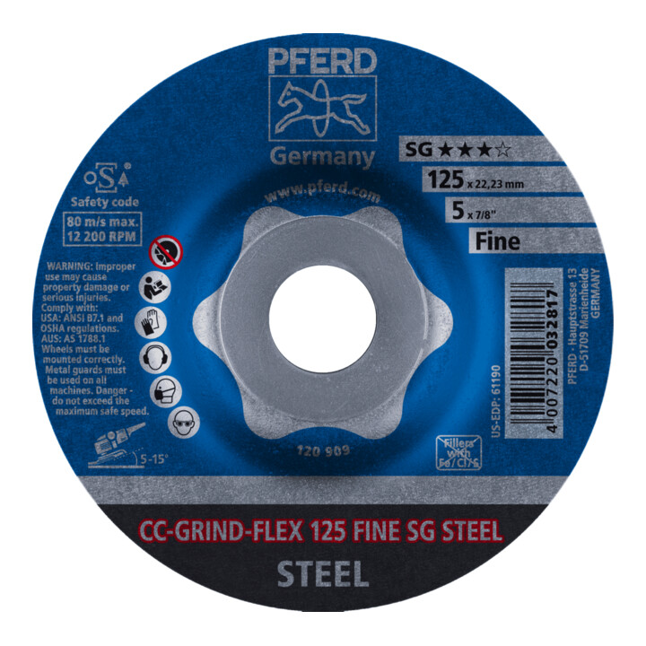PFERD TOOLS CC-GRIND FLEX Schleifscheibe 125x22,23 mm FINE Leistungslinie SG STEEL für Stahl