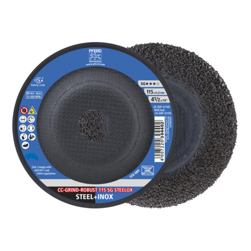 PFERD TOOLS CC-GRIND ROBUST Schleifscheibe 115x22,23 mm Leistungslinie SG STEELOX für Stahl/Edelstahl