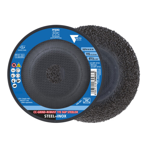PFERD TOOLS CC-GRIND ROBUST Schleifscheibe 115x22,23 mm Speziallinie SGP STEELOX für Stahl/Edelstahl
