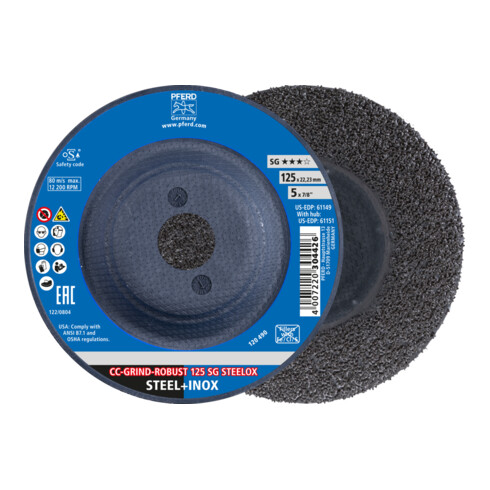 PFERD TOOLS CC-GRIND ROBUST Schleifscheibe 125x22,23 mm Leistungslinie SG STEELOX für Stahl/Edelstahl