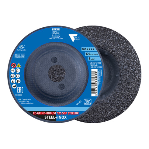 PFERD TOOLS CC-GRIND ROBUST Schleifscheibe 125x22,23 mm Speziallinie SGP STEELOX für Stahl/Edelstahl