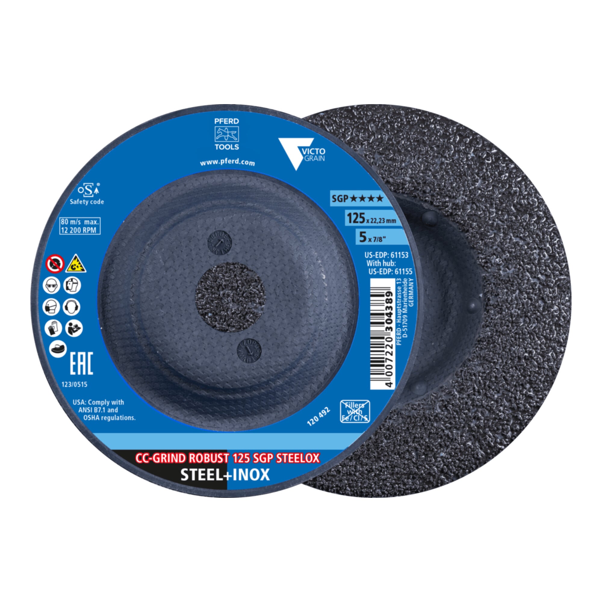 PFERD TOOLS CC-GRIND ROBUST Schleifscheibe 125x22,23 mm Speziallinie SGP STEELOX für Stahl/Edelstahl