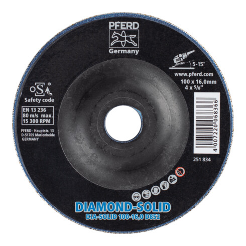 PFERD TOOLS CC-GRIND SOLID DIAMOND 100x16,0mm D852 (sehr grob) zum Bearbeiten harter Werkstoffe