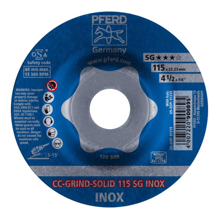 PFERD TOOLS CC-GRIND SOLID Schleifscheibe 115x22,23 mm COARSE Leistungslinie SG INOX für Edelstahl