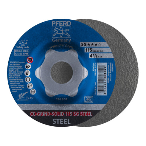 PFERD TOOLS CC-GRIND SOLID Schleifscheibe 115x22,23 mm COARSE Leistungslinie SG STEEL für Stahl