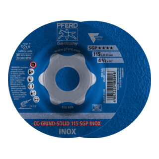 PFERD TOOLS CC-GRIND SOLID Schleifscheibe 115x22,23 mm COARSE Speziallinie SGP INOX für Edelstahl