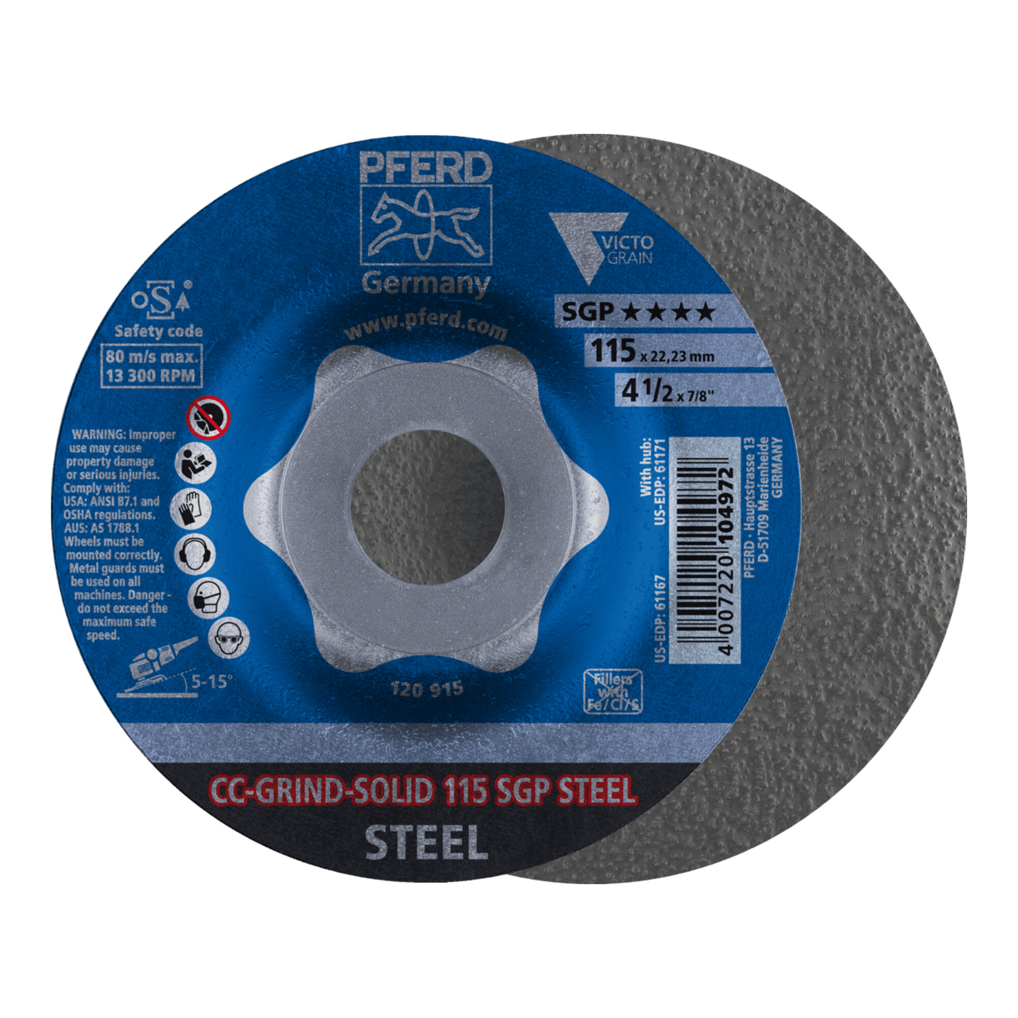 PFERD TOOLS CC-GRIND SOLID Schleifscheibe 115x22,23 mm COARSE Speziallinie SGP STEEL für Stahl
