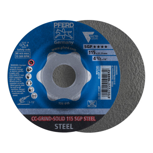 PFERD TOOLS CC-GRIND SOLID Schleifscheibe 115x22,23 mm COARSE Speziallinie SGP STEEL für Stahl