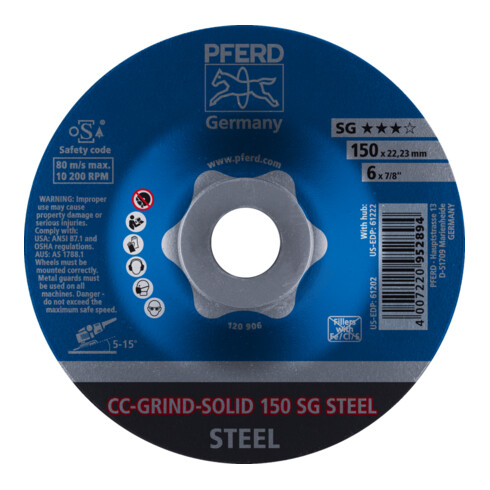 PFERD TOOLS CC-GRIND SOLID Schleifscheibe 150x22,23 mm COARSE Leistungslinie SG STEEL für Stahl