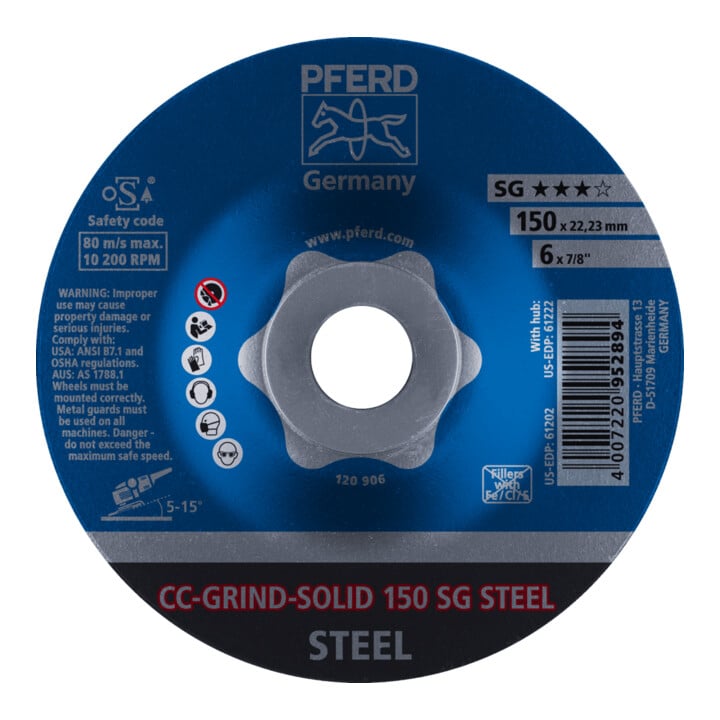 PFERD TOOLS CC-GRIND SOLID Schleifscheibe 150x22,23 mm COARSE Leistungslinie SG STEEL für Stahl
