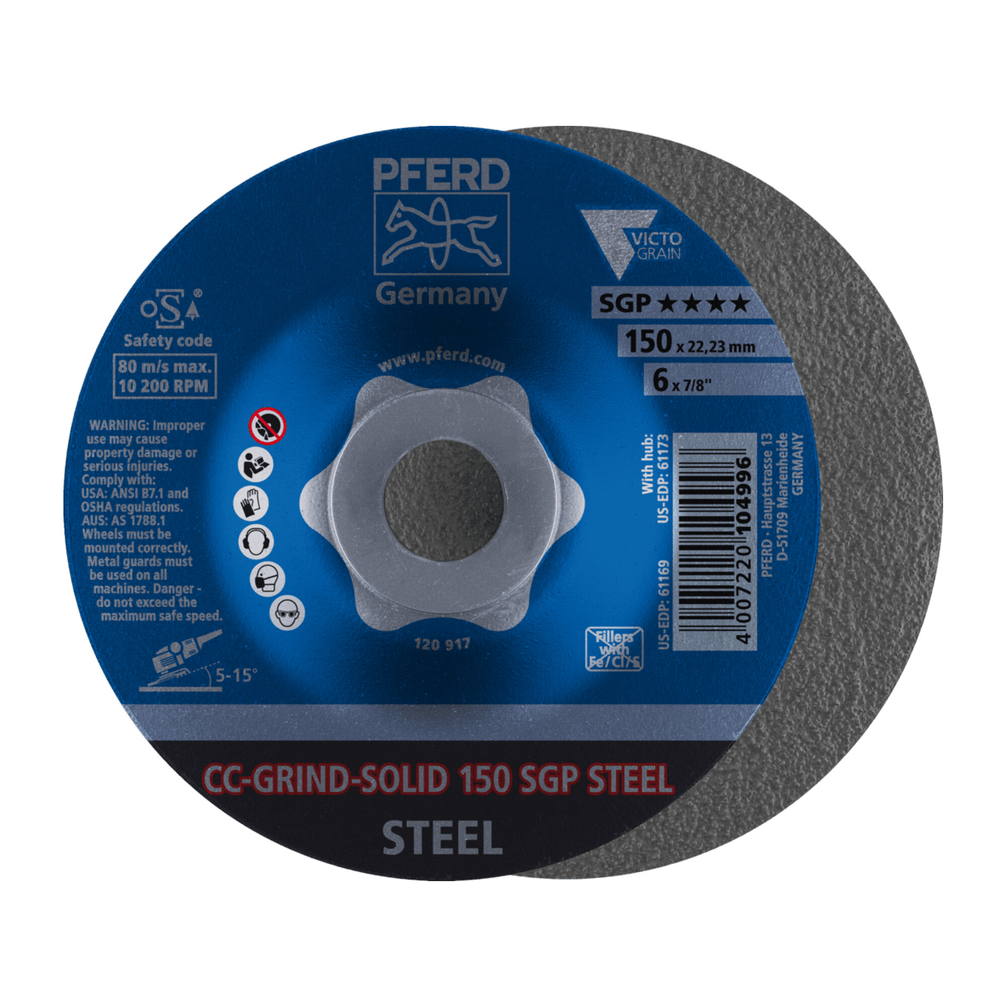 PFERD TOOLS CC-GRIND SOLID Schleifscheibe 150x22,23 mm COARSE Speziallinie SGP STEEL für Stahl