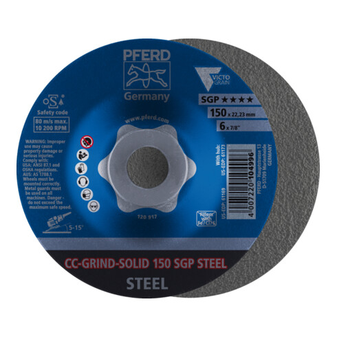 PFERD TOOLS CC-GRIND SOLID Schleifscheibe 150x22,23 mm COARSE Speziallinie SGP STEEL für Stahl