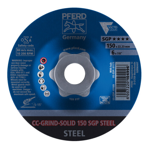 PFERD TOOLS CC-GRIND SOLID Schleifscheibe 150x22,23 mm COARSE Speziallinie SGP STEEL für Stahl
