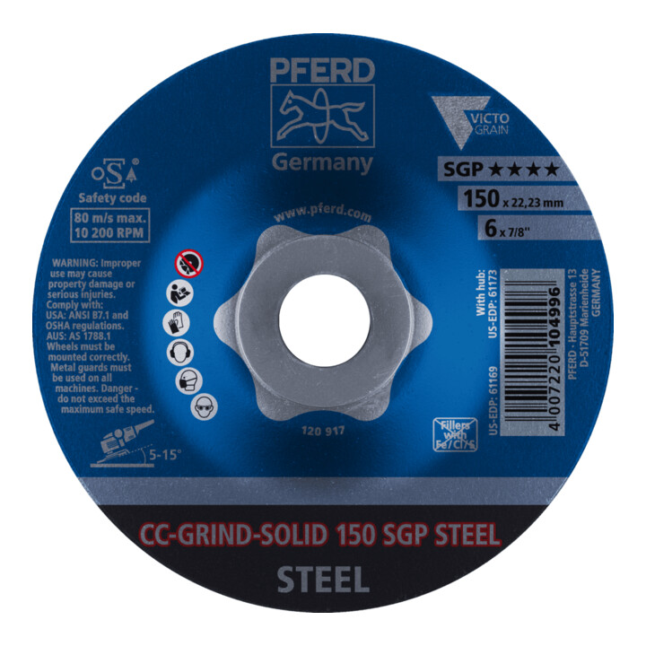 PFERD TOOLS CC-GRIND SOLID Schleifscheibe 150x22,23 mm COARSE Speziallinie SGP STEEL für Stahl