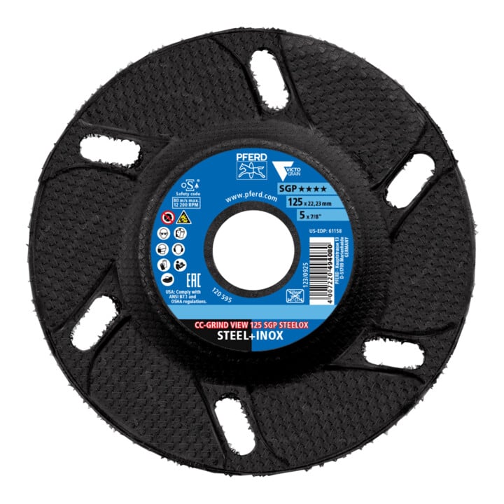 PFERD TOOLS CC-GRIND VIEW Schleifscheibe 125x22,23 mm Speziallinie SGP STEELOX für Stahl/Edelstahl