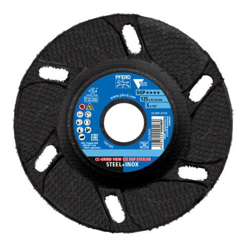 PFERD TOOLS CC-GRIND VIEW Schleifscheibe 125x22,23 mm Speziallinie SGP STEELOX für Stahl/Edelstahl