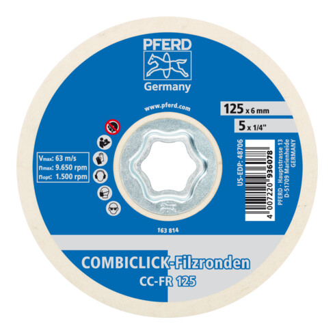 PFERD TOOLS COMBICLICK Filzronden CC-FR Ø 125 mm für Vor-und Hochglanzpolitur mit Winkelschleifer (2)