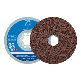 PFERD TOOLS COMBICLICK harte Vliesronde CC Ø 100mm A100G für Feinschliff und Finish mit Winkelschleifer