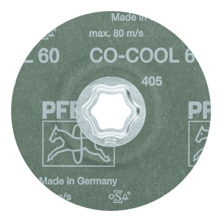 PFERD TOOLS COMBICLICK Keramikkorn Fiberscheibe Ø 115 mm CO-COOL60 für Edelstahl