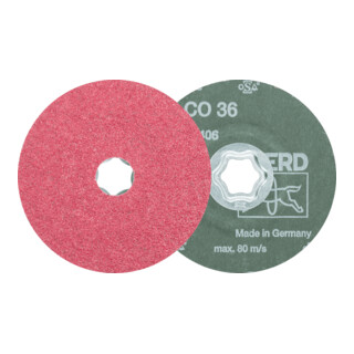 PFERD TOOLS COMBICLICK Keramikkorn Fiberscheibe Ø 115 mm CO36 für hohen Abtrag auf Stahl
