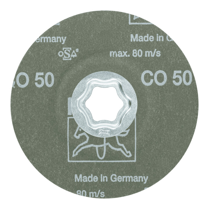 PFERD TOOLS COMBICLICK Keramikkorn Fiberscheibe Ø 115 mm CO50 für hohen Abtrag auf Stahl