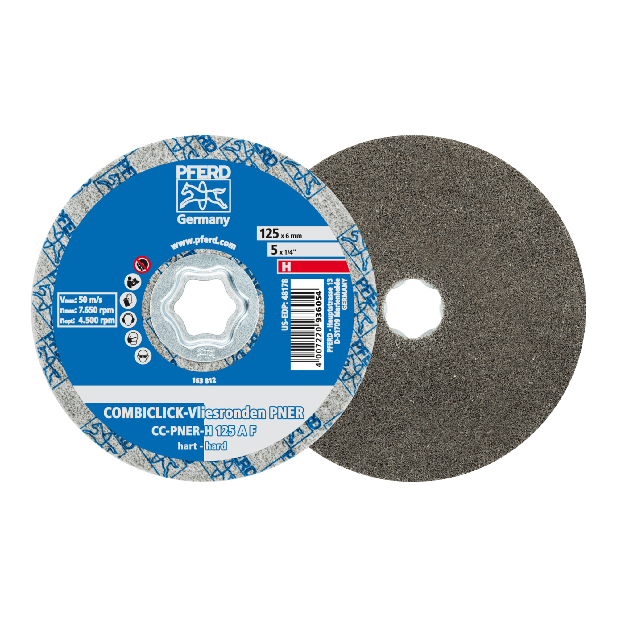 PFERD TOOLS COMBICLICK verpresste Vliesronde CC PNER Ø 125 mm Hart A Fein für Finish