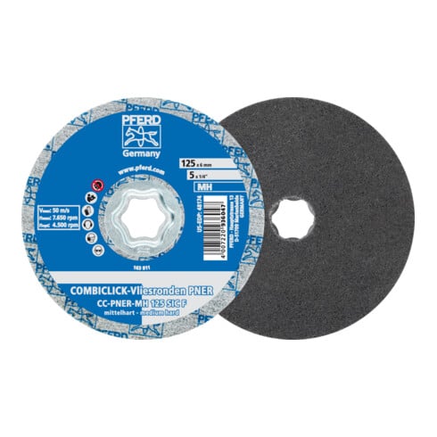 PFERD TOOLS COMBICLICK verpresste Vliesronde CC PNER Ø 125 mm Mittehart SIC Fein für Finish