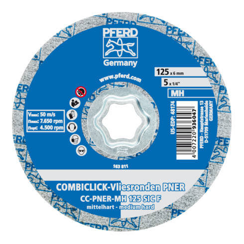PFERD TOOLS COMBICLICK verpresste Vliesronde CC PNER Ø 125 mm Mittehart SIC Fein für Finish