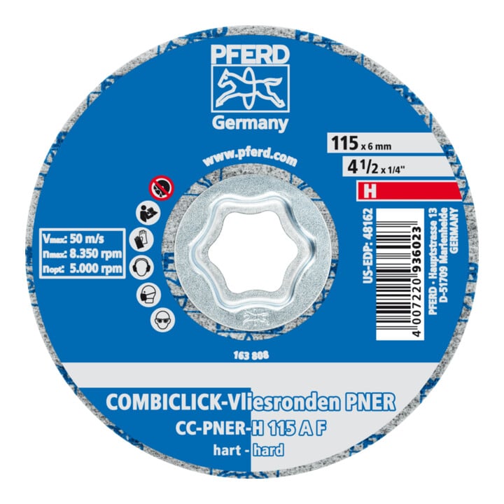 PFERD TOOLS COMBICLICK verpresste Vliesronde CC PNER Ø 115 mm Hart A Fein für Finish