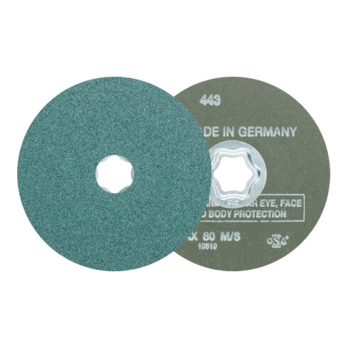 PFERD COMBICLICK Zirkon Fiberscheibe für hohen Abtrag auf Stahl