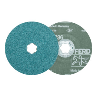 PFERD TOOLS COMBICLICK Zirkon Fiberscheibe Ø 115 mm Z36 für hohen Abtrag auf Stahl