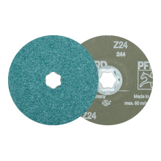 PFERD TOOLS COMBICLICK Zirkon Fiberscheibe Ø 125 mm Z24 für hohen Abtrag auf Stahl